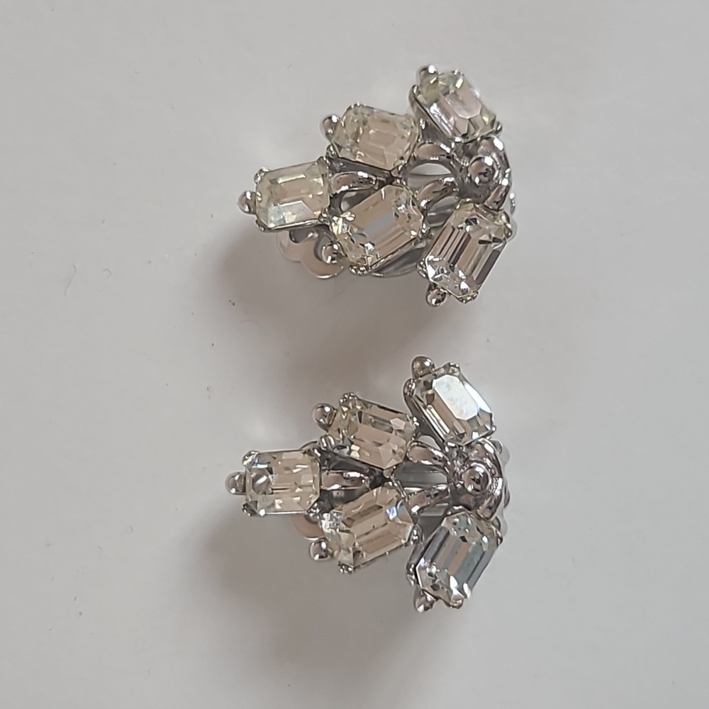 Beautiful Estate Bogoff  Rhinestones Clip On  Ear Silver Crystal Earrings